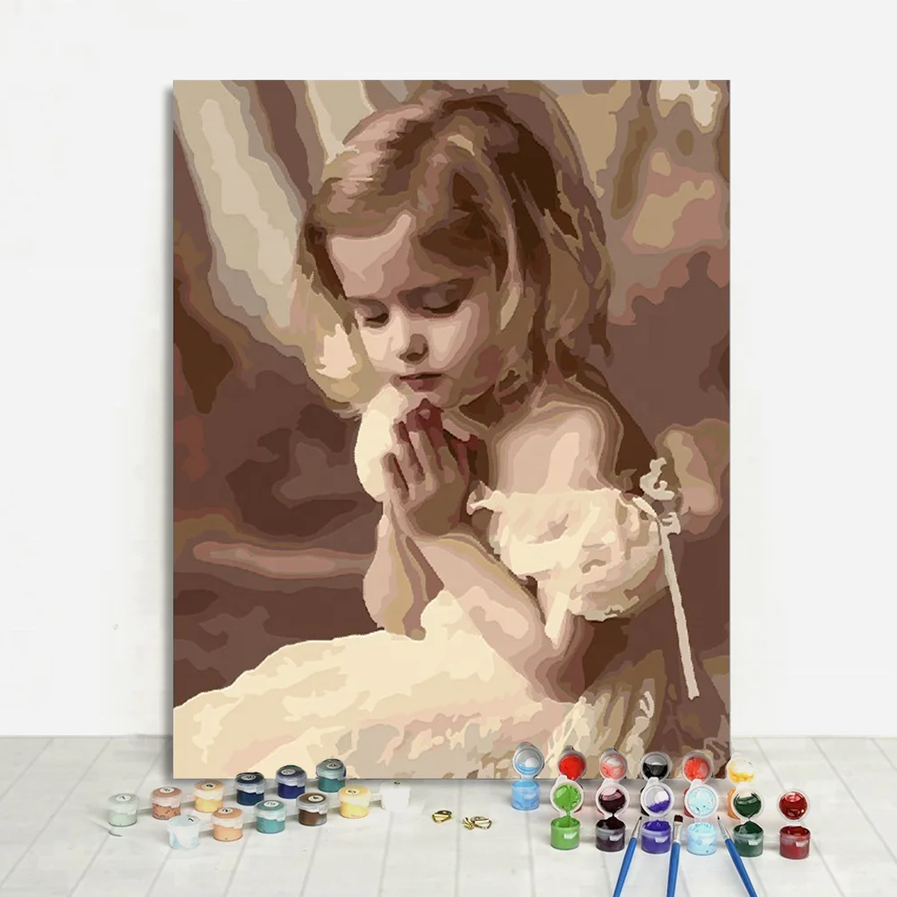 Pure Cute Little Girl Folded Hands Prayer Portrait DIY Numbered Painting Home Decor Art