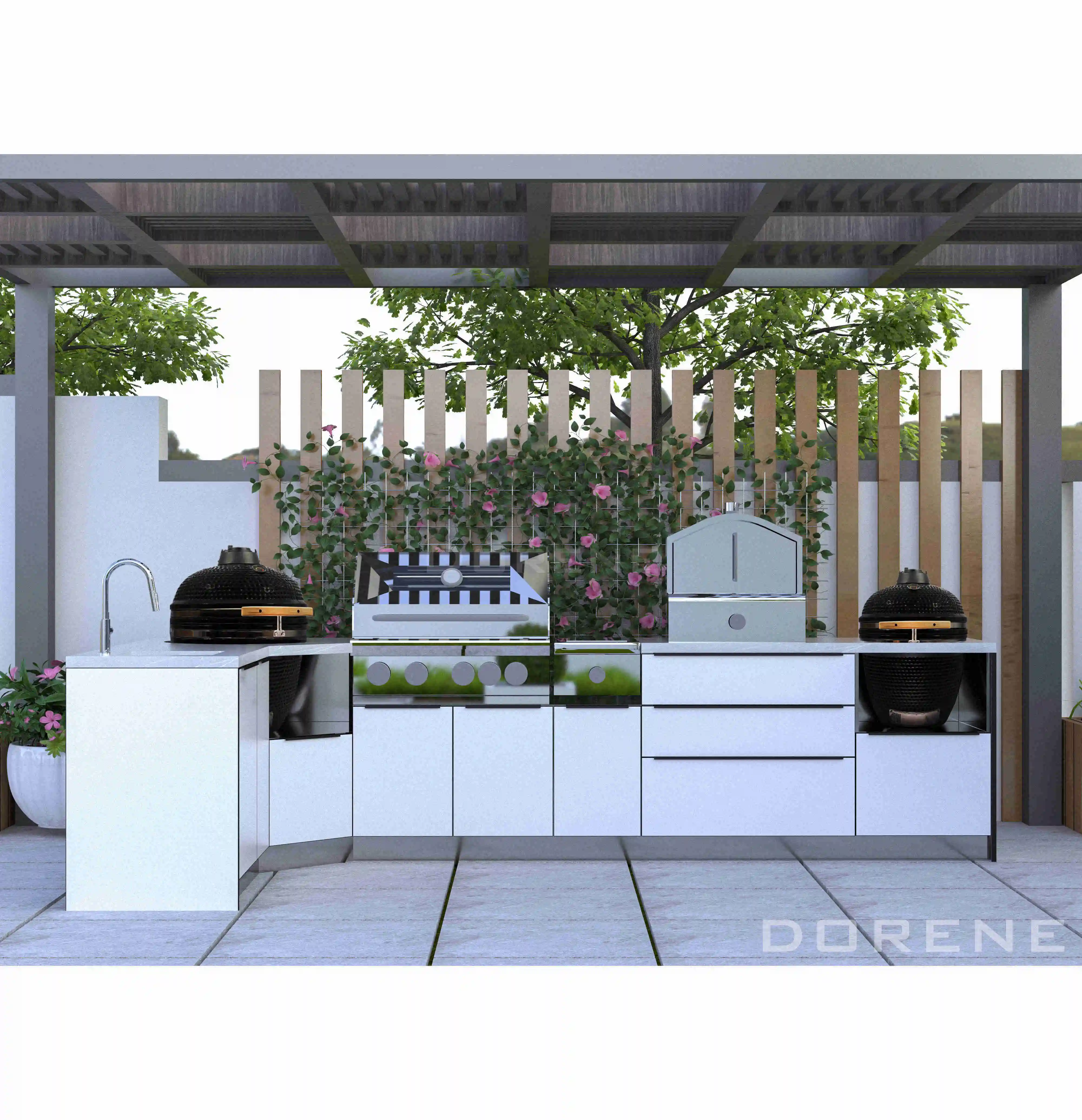 2023 Dorene White Color New Design Modular Barbecue Bbq Gas Grill Baking Stainless Steel Small Kitchen Cabinet Set Outdoor
