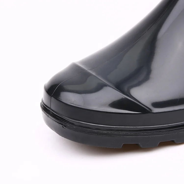 Black lightweight oil acid alkali resistant water proof anti slip custom logo shiny women glitter rain boots pvc