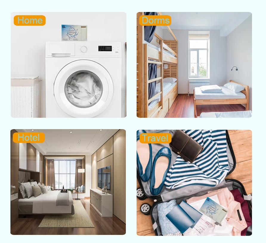 Customize Packing Box Eco-Friendly Plant based Free Laundry Detergent Sheets for HE machine travel home clothes washing