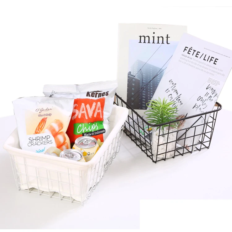 Bathroom Kitchen Cabinet Storage Rectangle Grid Metal Wire Basket