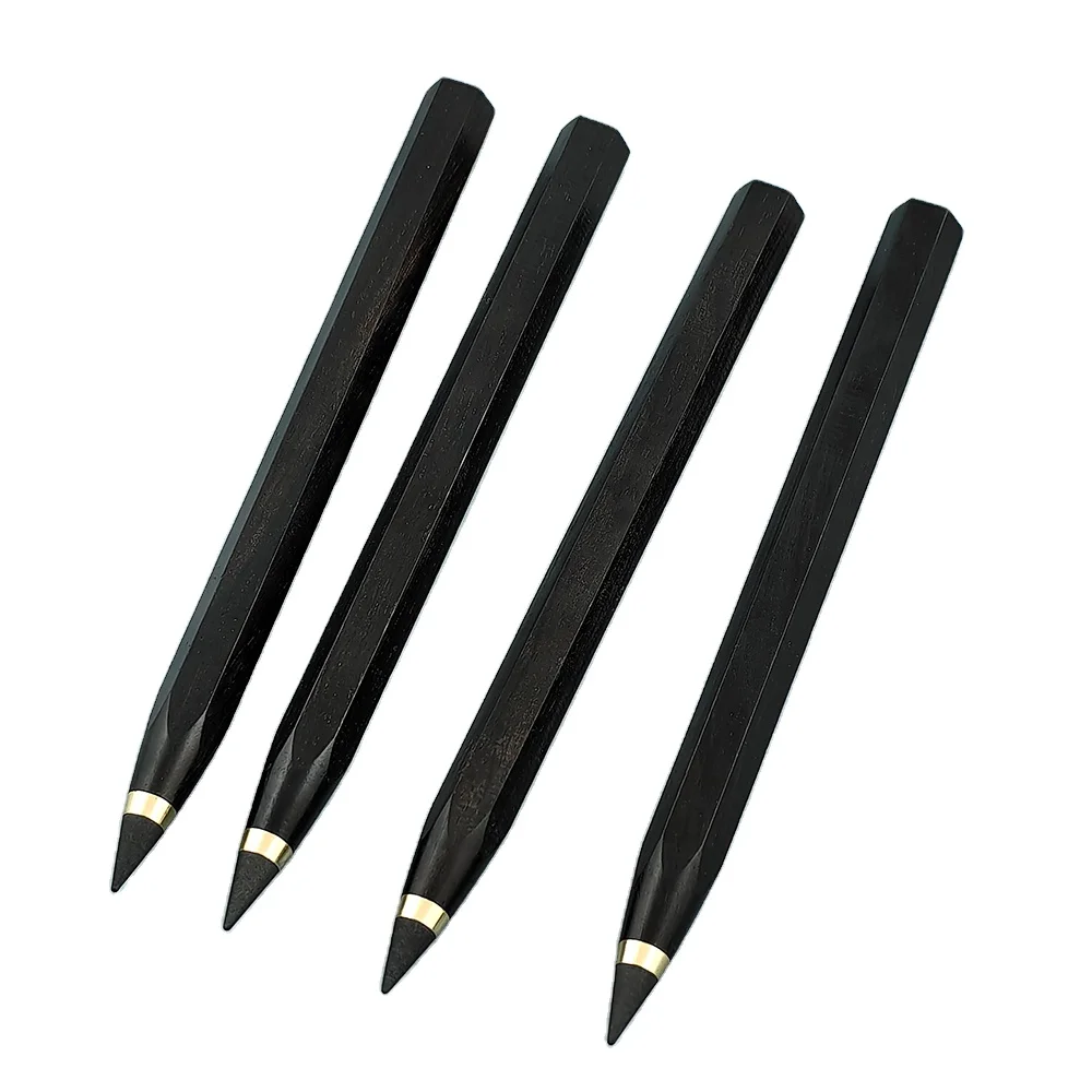 Новое поступление, бесконечный шестиугольный деревянный бесконечно карандаш, черное экзотическое дерево, вечный карандаш с выгравированным логотипом