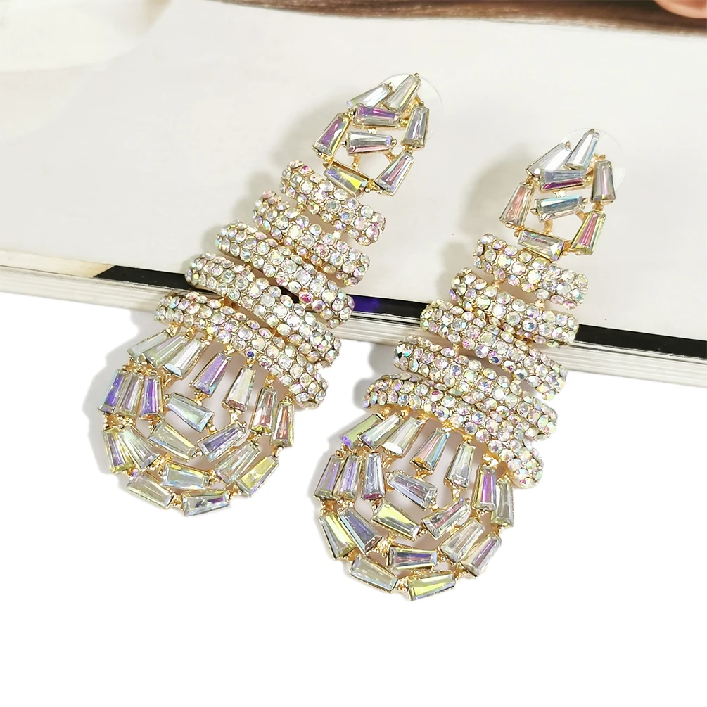 Fashion Elegant Jewelry Microphone Shape Design Statement Long Earrings Crystal Rhinestone Luxury Drop Earrings Party Accessory