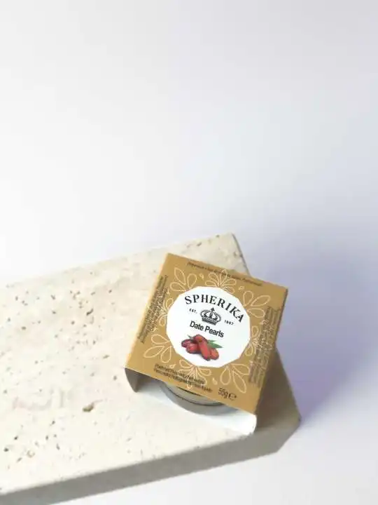 Hot Sale 55G Glass Jar Date Pearls For Many Kinds Dishes Spherika Fraozen Date Fruity Good Grade Sweet Taste Date Pearls Roe