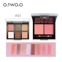 O.TWO.O Eyeshadow Palette Blush Powder 2 Color Pearly Matte Eyeshadow Ultra Fine Powder Nude Makeup Natural 2 in 1 6 Color + Dry