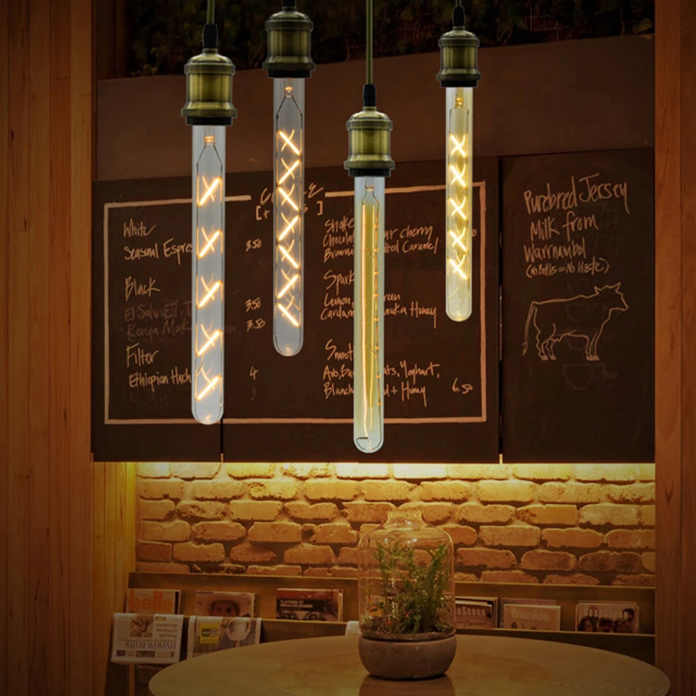 LED Long Tube Tungsten Filament Lamp Glass E27/E14 Warm White Vintage Color for Interior Ambience Decorative Bulb