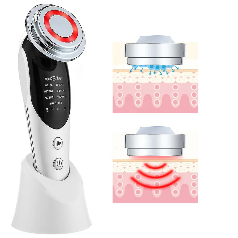 RF EMS Microcurrent Lifting Device LED Face Skin Rejuvenation Wrinkle Remover Face Massager Top Selling 7 in 1 3.7v Hand Held 4W