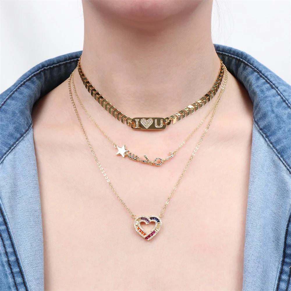 New Product Fashion 18K Gold Plated Love Zircon Hollow Heart Necklace For Party Wedding