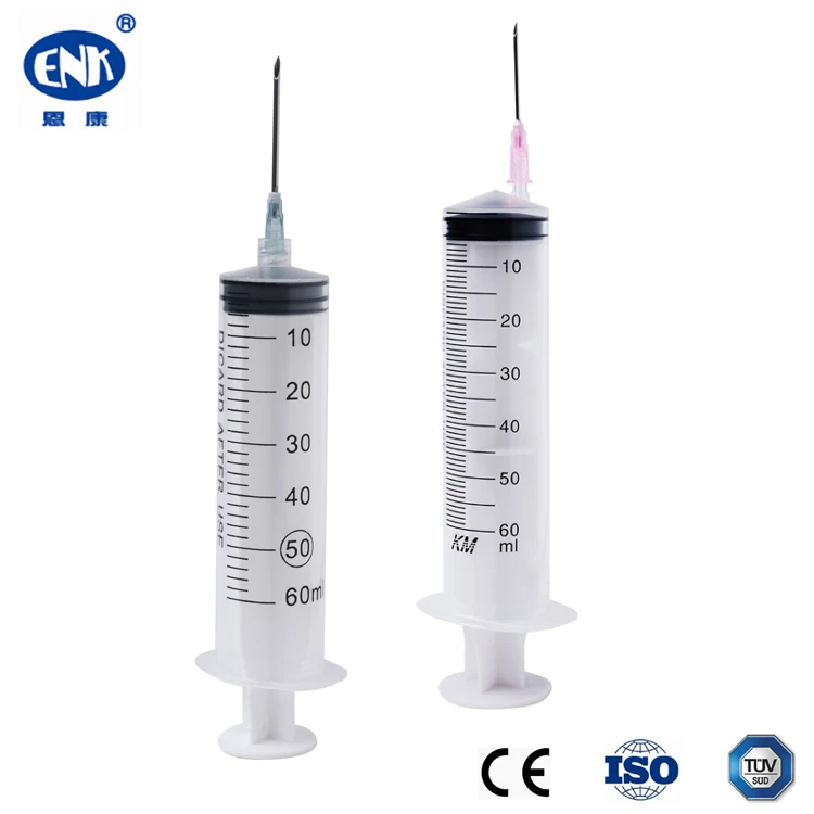Sterilized 3 Parts Plastic Medical Disposable 60cc Luer Lock Syringe
