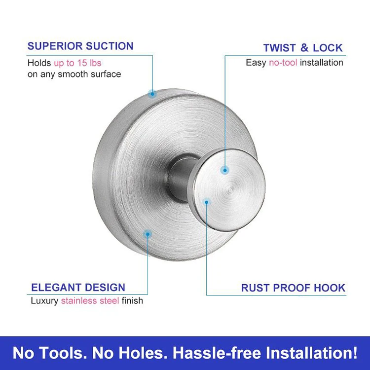 Suction Cup Shower Hooks Stainless Steel Metal No Drill Towel Hooks Bathroom Hang Towels Robes Suction Cup Hooks
