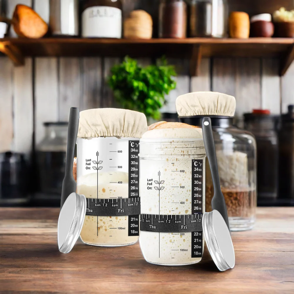 24oz Mason Sourdough Bread Fermenter with Graduated Glass Yeast Petri Dish