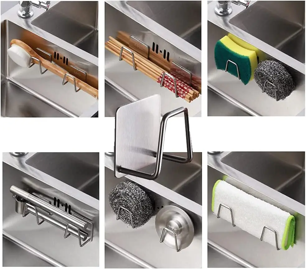 Kitchen Sink Sponge Holder Drain Rack Accessories Stainless Steel Waterproof Sponge Frame