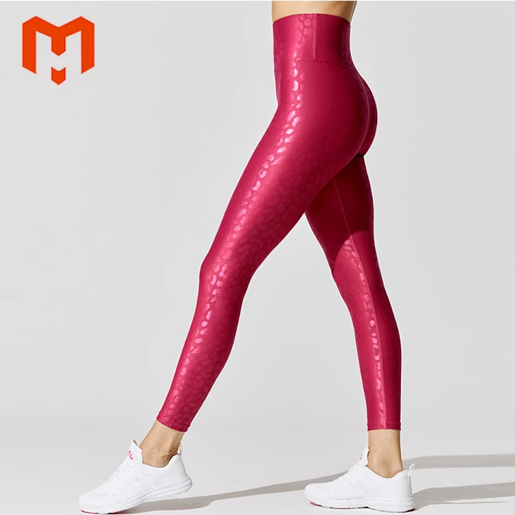 Customize printing squat proof shiny leopard women yoga leggings
