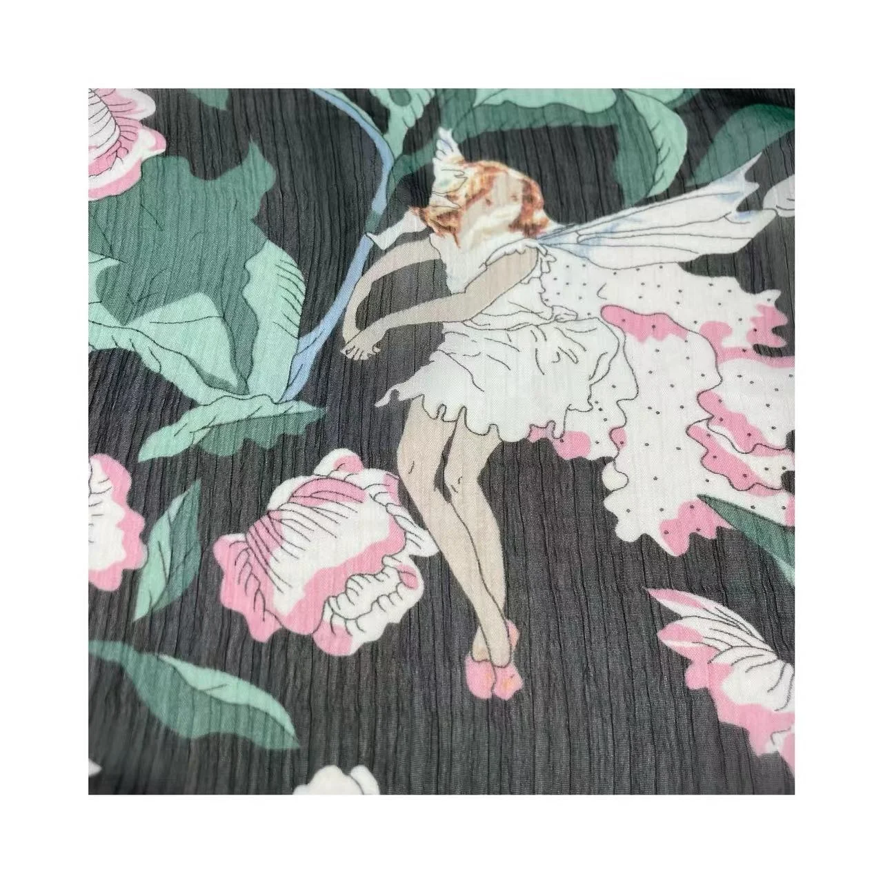 Breathable Floral Printed Silk Crinkle 54Gsm 100% Polyester Crepe Georgette Fabric Pleated Chiffon For Clothing