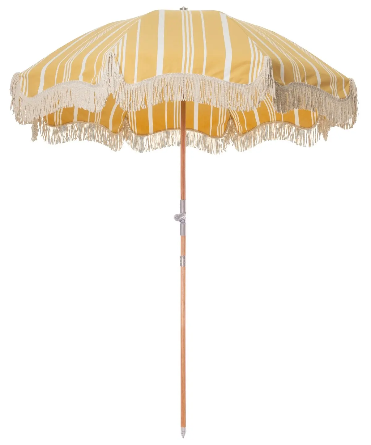 Wood color pole stripe sun beach umbrellas with tassels tilt parasol bali umbrella