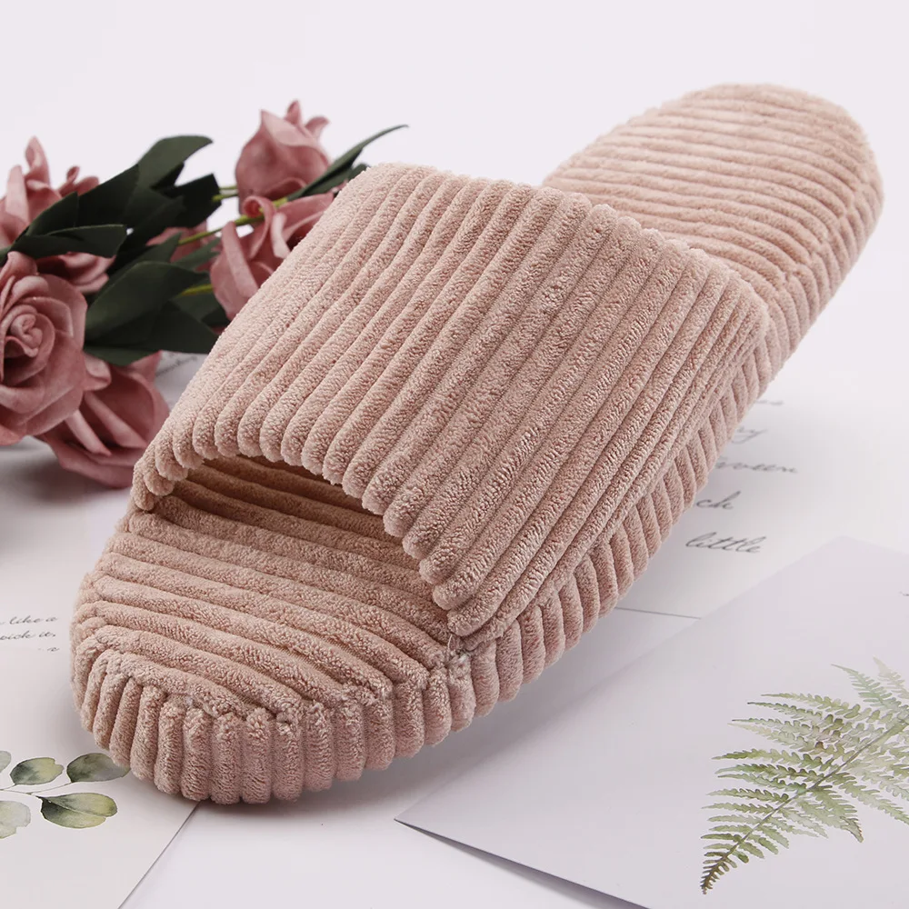 Slippers Spring and autumn corduroy breathable Korean slippers silent men and women home with indoor soft sole to absorb sweat