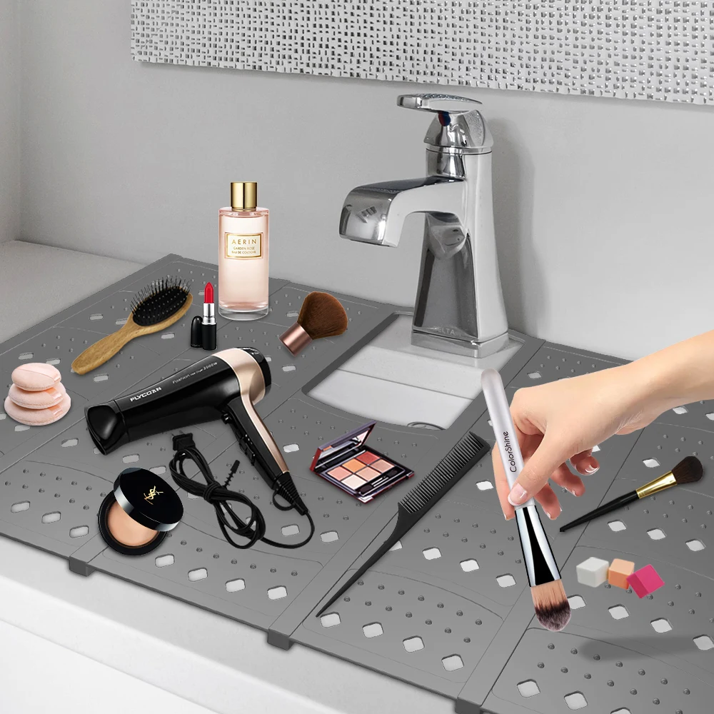 Roll Up Sink Bathroom Organizer Counter Space Silicone Bathroom Sink Top Cover Makeup cleaning mat