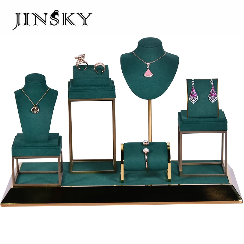 Jinksy Custom Fashion microfiber stand metal leg jewelry display set for window
