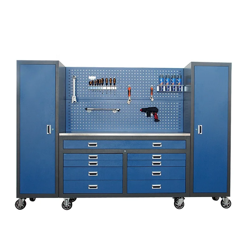 Heavy Duty 9 Drawers Movable Iron Garage Storage Workbench Tool Cabinet Combination Workstation for Workshop