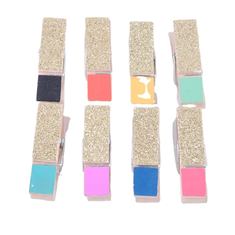 8pk 45mm gold glitter printed wooden paper clips
