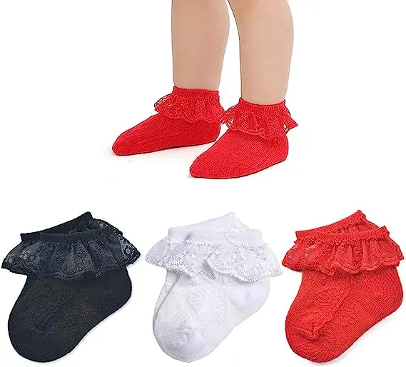 Hot Sale Newborn/Infant/Toddler/Little Cute Girls Baby-Girls Custom Comfortable Eyelet Frilly Double Lace Dress Socks