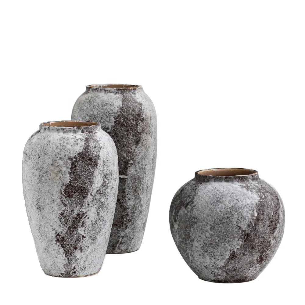 Новый дизайн винтажная деревенская керамическая ваза коричневая и белая матовая Современная для цветов домашнего декора набор из 3 предметов
