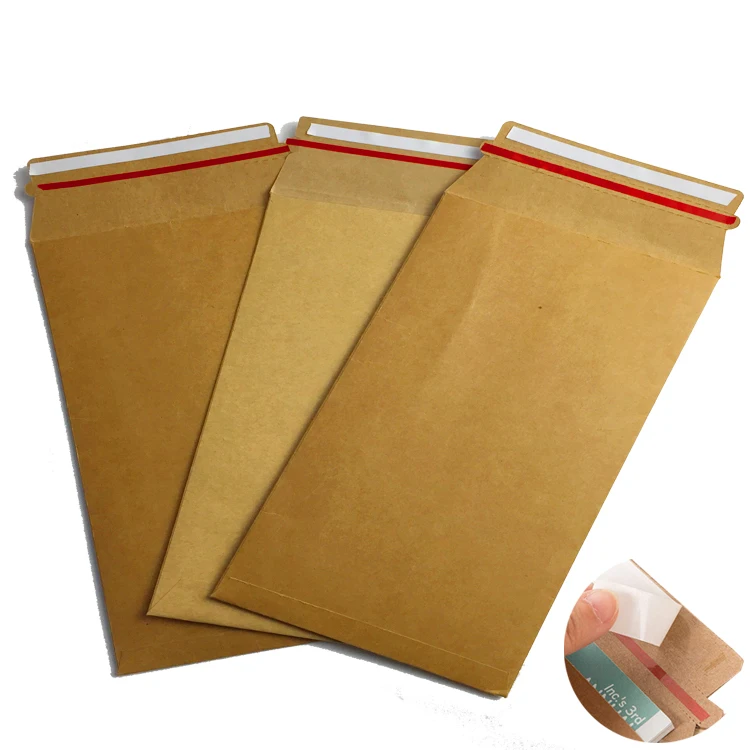 Custom Size Brown Kraft Paperboard Rigid Mailers Stay Flat Envelopes Packaging with Perforation Easy Opening