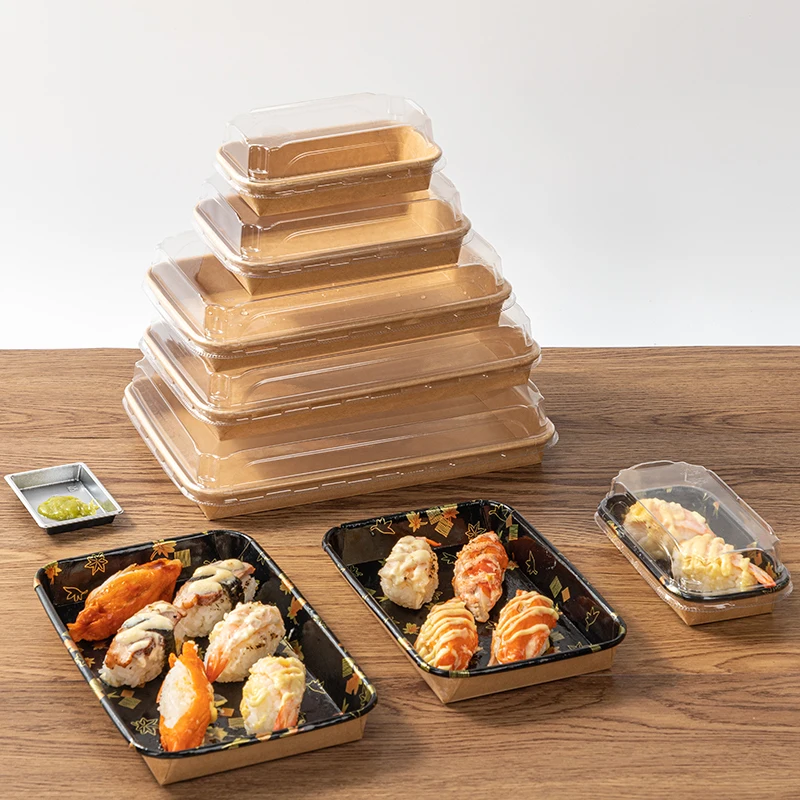 LOKYO Disposable food grade take out pet lids food bento container packaging kraft paper boxes for sushi