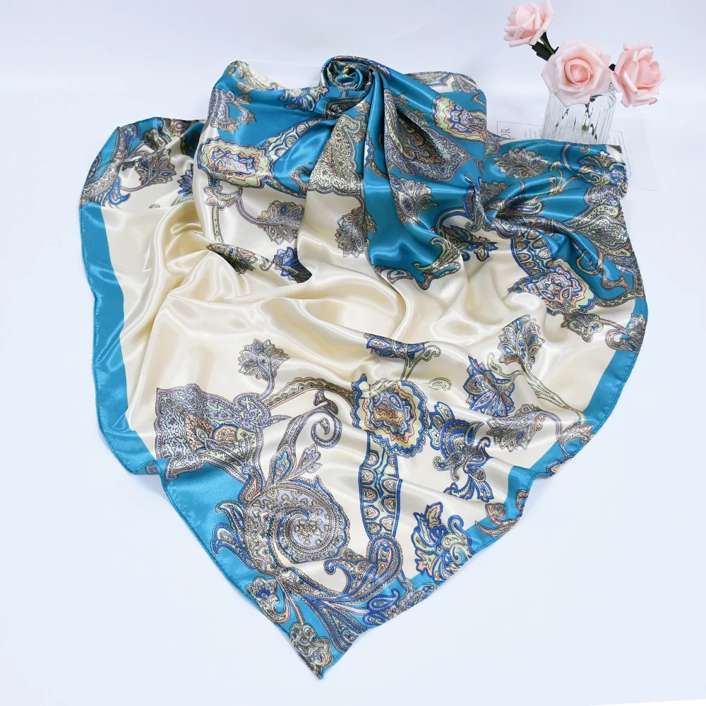 2022 New Fashion Leopard print Square Head Neck Scarf For Woman Manufacture Custom Silk Satin Polyester Scarf