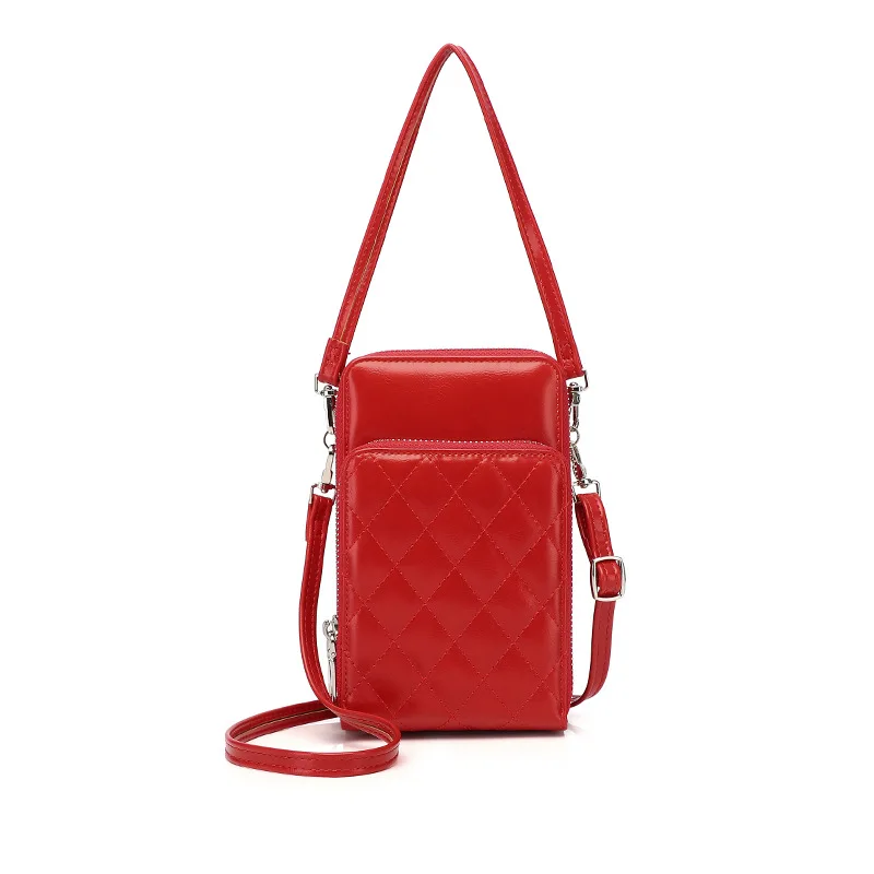 Fashion Korea Quilting PU Leather Crossbody Shoulder Mini Bags Women Mobile Cell Phone Pouch Bag Wallet With Long Strap