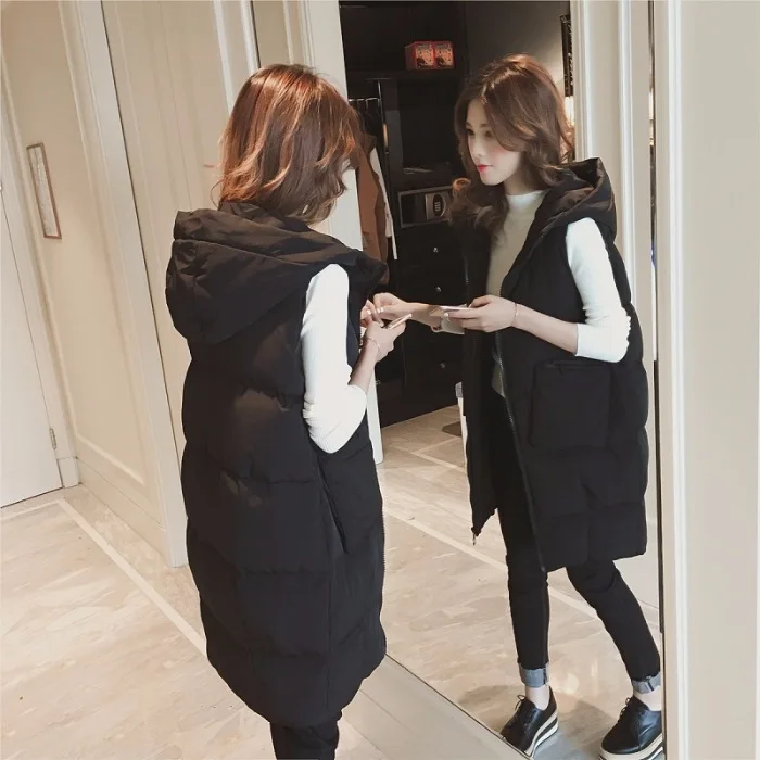 Women Warm Vest Winter Sleeveless Jacket Coat Pleated Plus Size 3XL Waistcoat Outerwear Solid Hooded Warm Vest Indoor