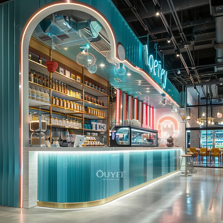 Store Fixtures Cafe Design Coffee Shop Cabinet Bubble Tea Display Coffee Shop Counters Coffee Kiosk