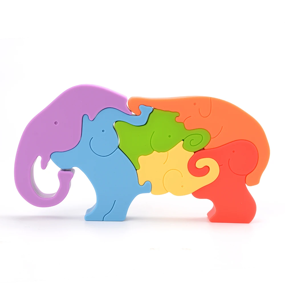 Оптовая продажа пищевой класс развивающие игрушки для малышей детский силиконовый слон пазл/танграмма/Геометрические детей
