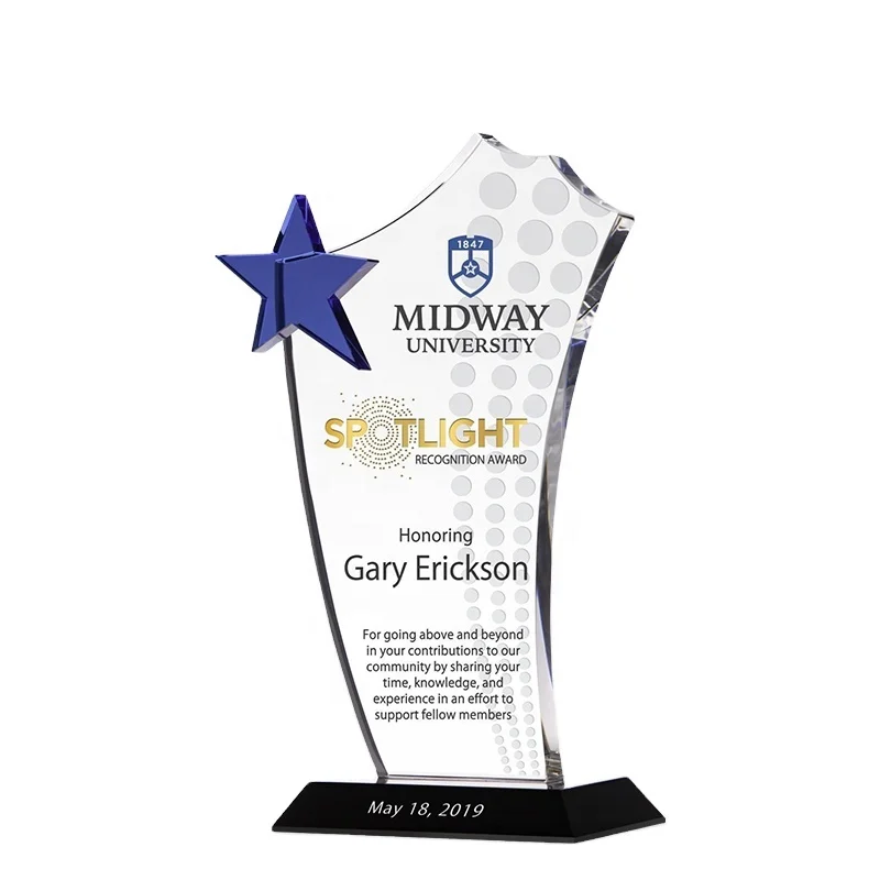 New Design Custom Crystal Blank Star Plaque Trophy Crystal Glass Awards