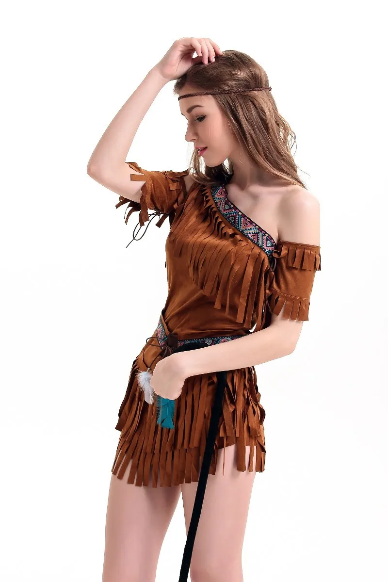 Carnival Party Cosplay Costume Women Pocahontas Native American Indian Wild West Fancy Dress