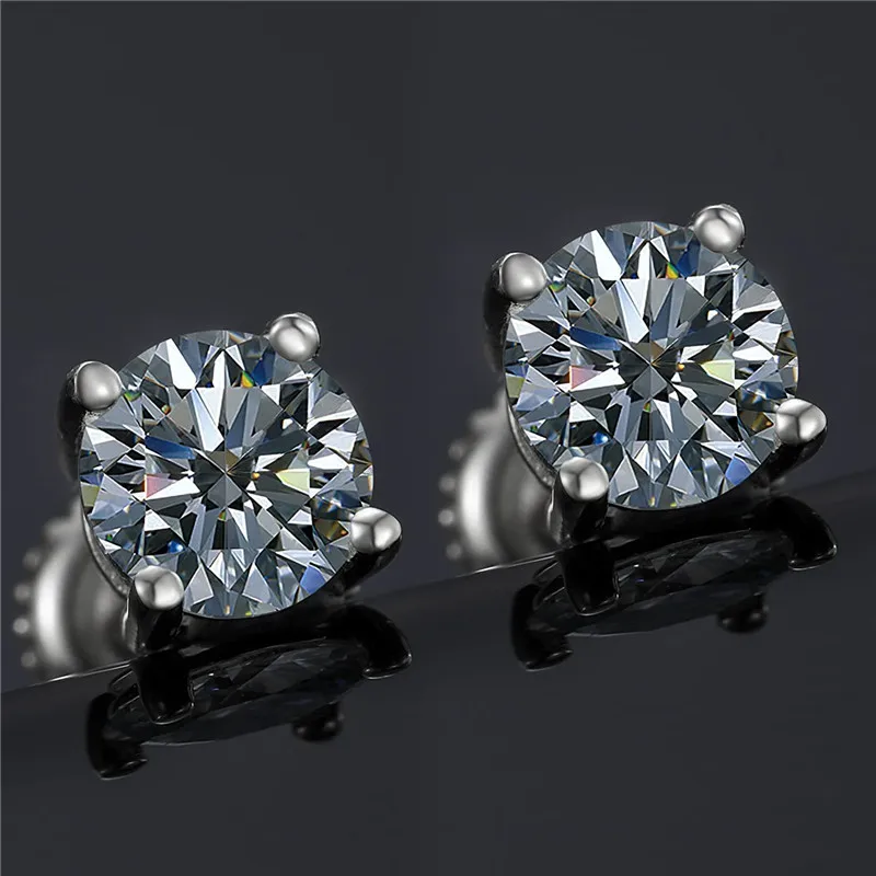 fine fashion jewelry gold plated statements 925 silver 1ct 2ct def color real moissanite diamond stud earrings screw back