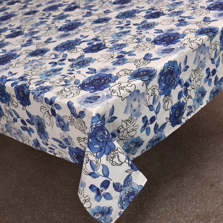 Delicate New Customized Cotton Linen Fabric Table Cloth Full Color Printing Custom Wholesale White Flower Table Cloth