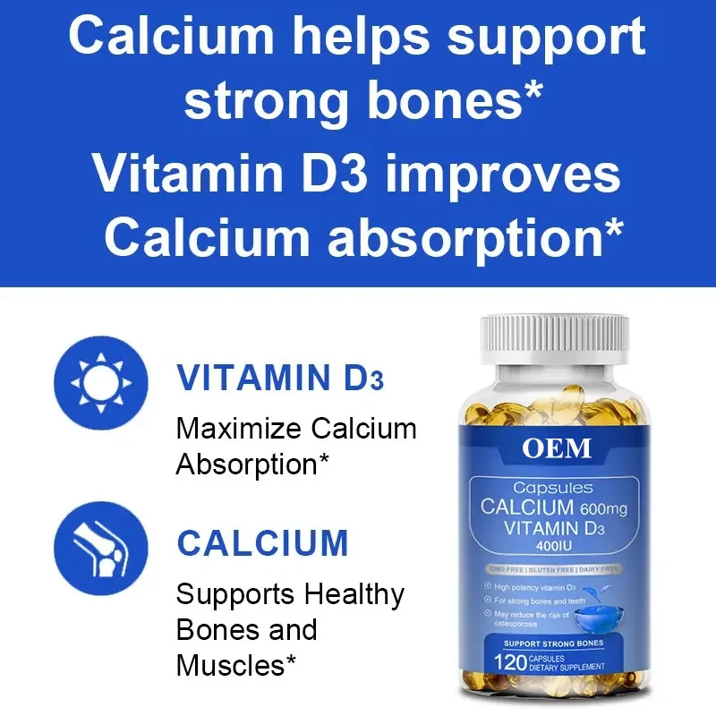 OEM/ODM/OBM Organic Calcium And Vitamin D3 Soft Capsules 400iu Bone Health & Immune Support Promoting Calcium Absorption