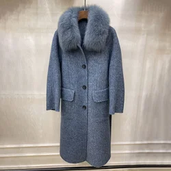 High Quality Fur Collar Wool Coat Winter Fashion Women Cashmere Coat With Real Fur