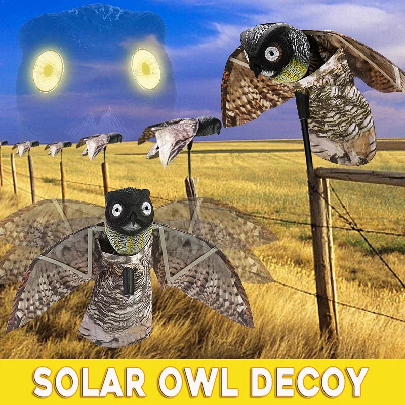 Flying Wings Scare Owl Glowing Eyes Decoy Pest Repellent Birds Garden Yard Decor