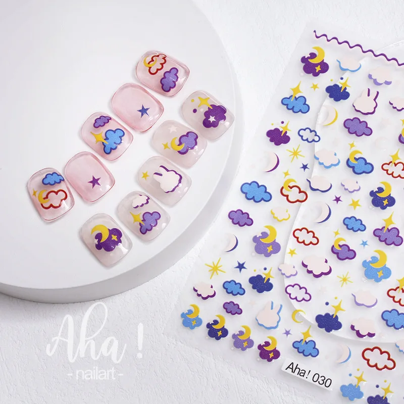 Aha 026-034  Ins Hot Cartoon  Bear Nail Art Stickers Smile Sunflower Nail Decals Decoration