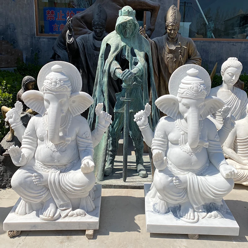 Factory Whole Sale Marble Ganesha Statue Large Size Religious Figure Elephant God Sculpture