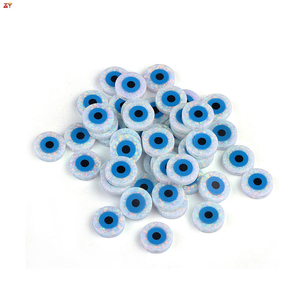Evil Eye Bracelet White Beads 10mm Synthetic Opal OP17 Beads Round Evil Eye Charms for Jewelry Making