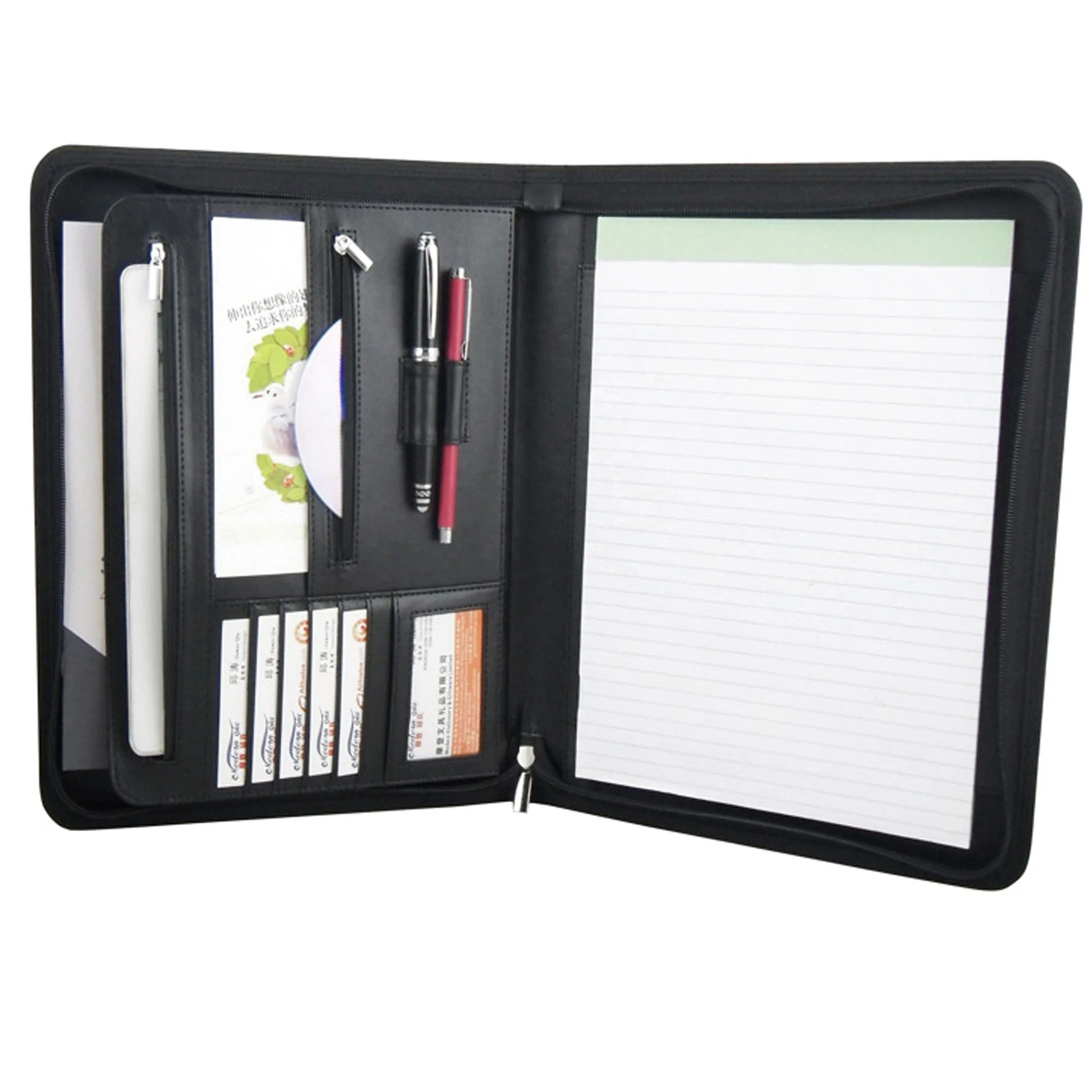 
Customized A4 Size Zip Expanding Leather Portfolio File Folder 