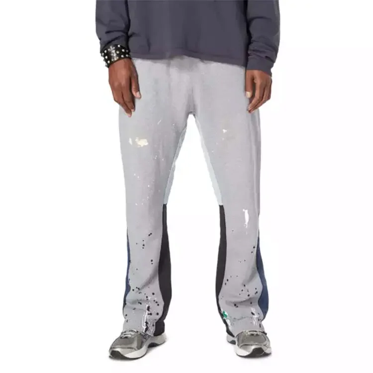 streetwear graffiti splash print flared jogger sweatpants men custom paint french terry flared sweatpants