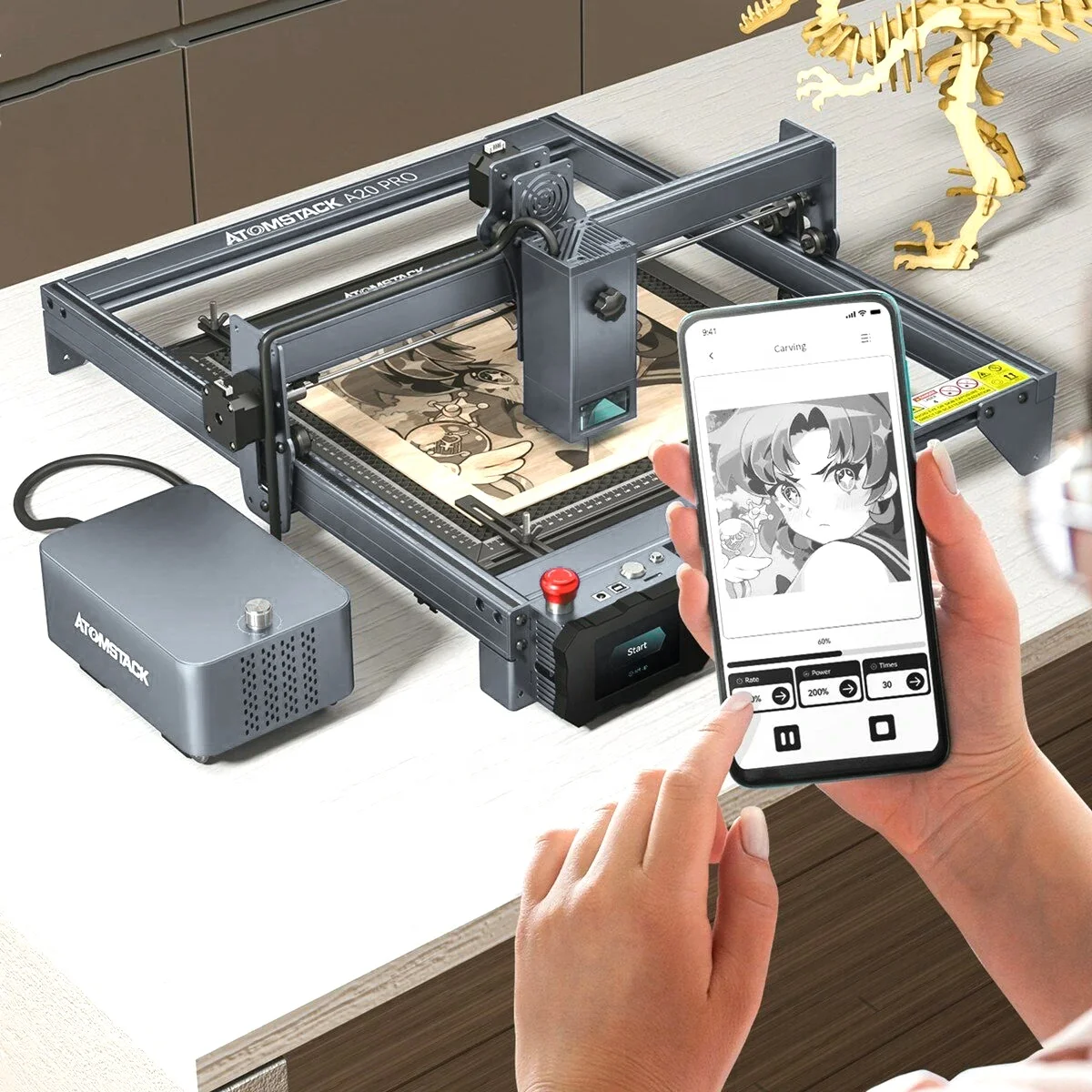 ATOMSTACK Wholesale X20 S20 A20 PRO 130W Cnc Router Diy Use Steel Laser Engraving Wood Cutting Graving Dog Tag Engraver Machine