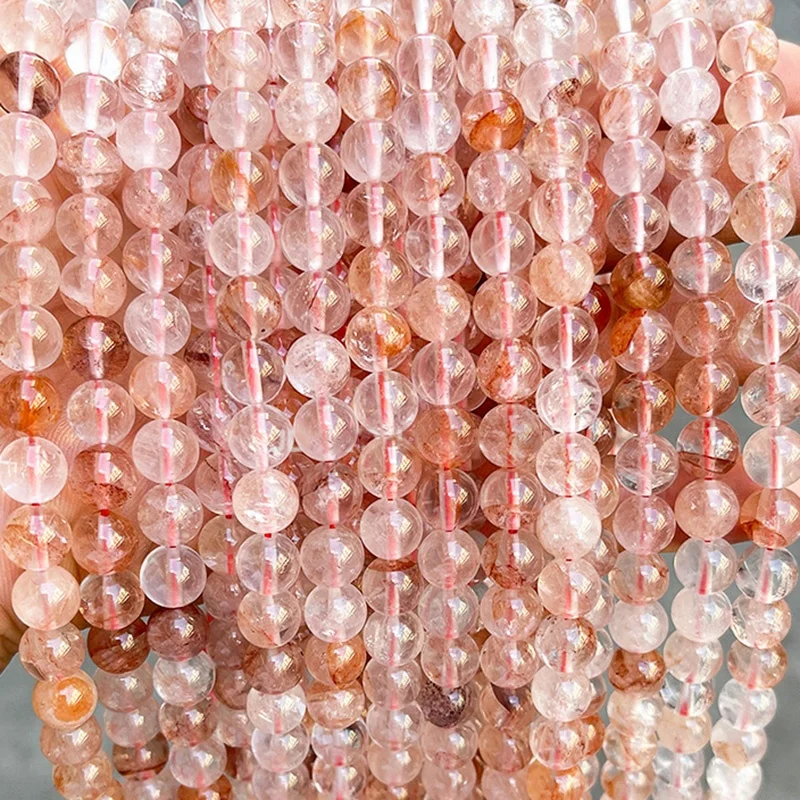 Natural gemstone 6/8/10/12mm smooth round red multi-inclusions quartz loose beads for jewelry gift making