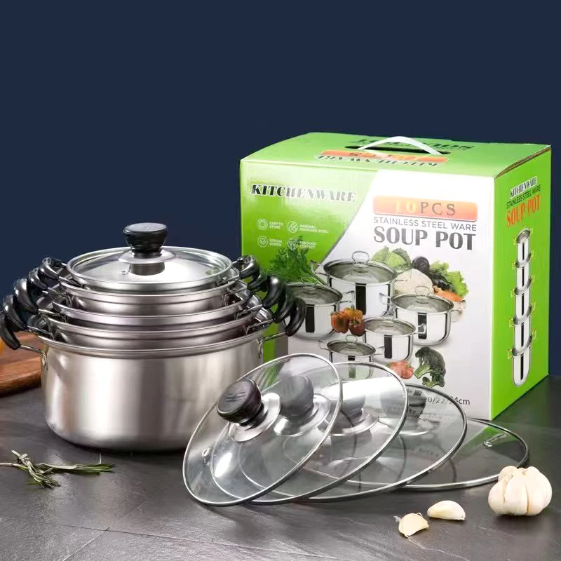 Wholesale Southeast Asian stainless steel cookware Pot baja tanpa beku soup pot Sopa palayok kitchenware pot set