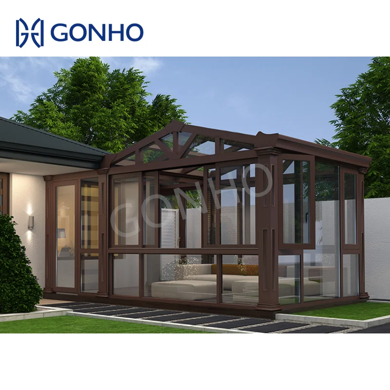 GONHO Easy Shipping Balcony Free Standing Glass Roof Small Garden Kit Screened Aluminium Sunrooms Glass Houses Sunrooms