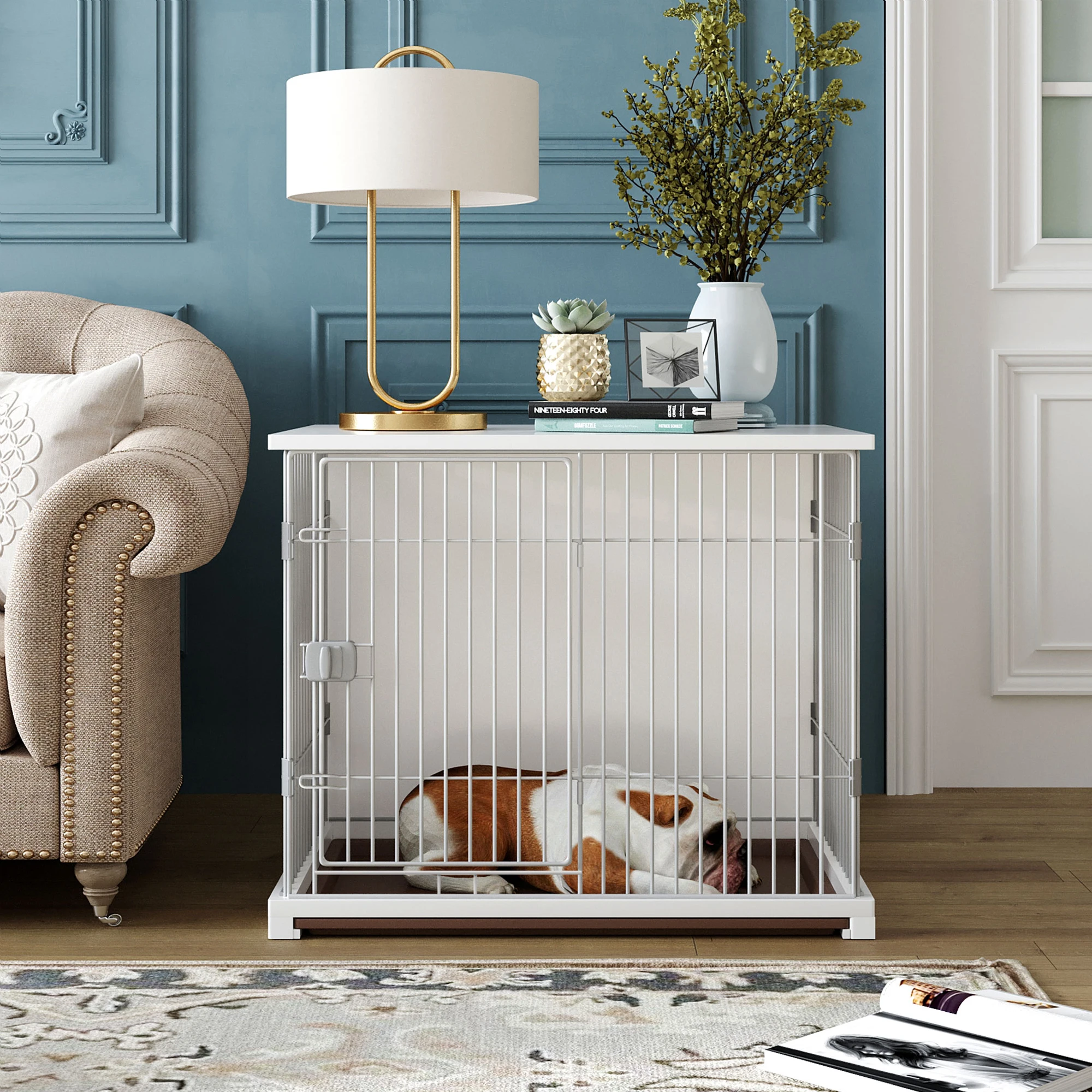 USA STOCK Indoor Outdoor Pet Cages Large Metal Mesh Wire Dog Crate With Removable Bottom